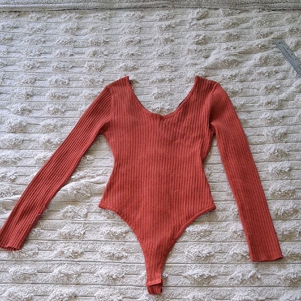 Love Tree Orange Ribbed Knit Bodysuit Medium